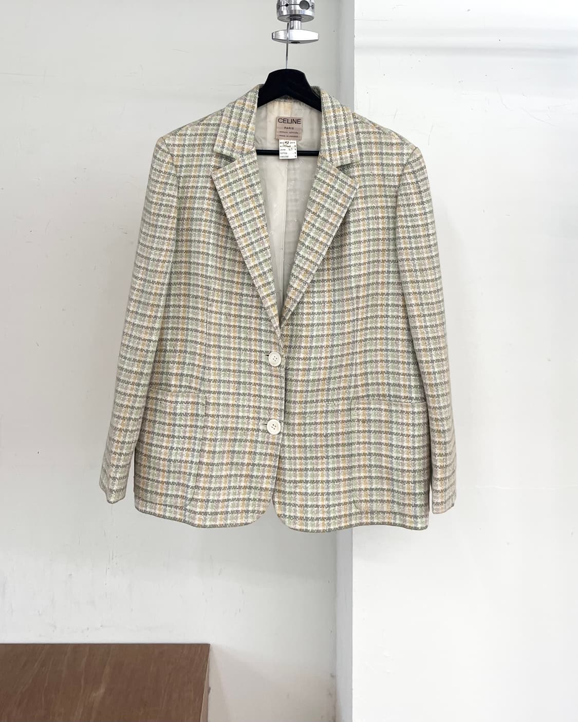 셀린느 그린 체크드 울 투버튼 노치 칼라 자켓 상품이미지1