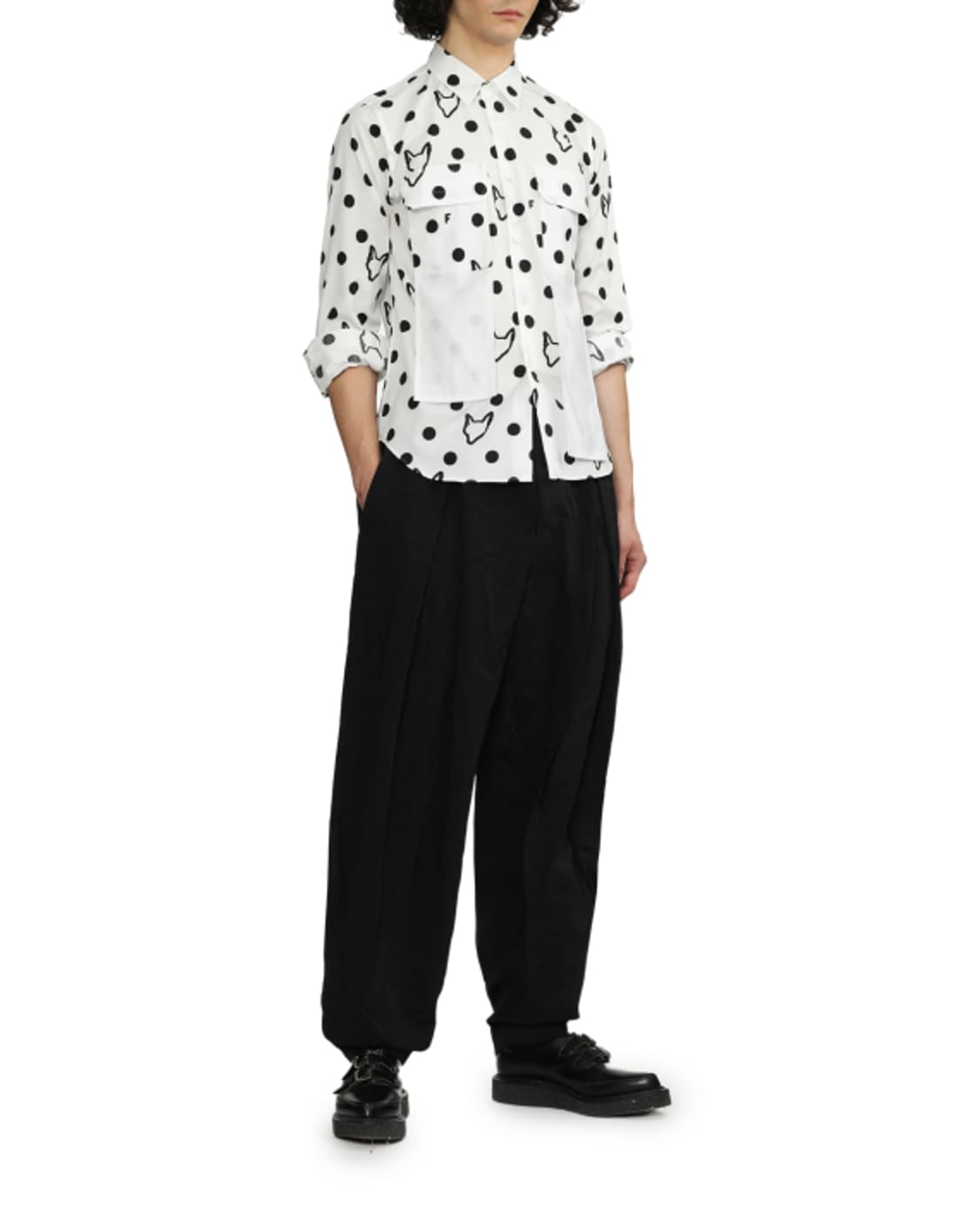 새상품 꼼데가르송 블랙 도트 드레스 셔츠 S/M 상품이미지6