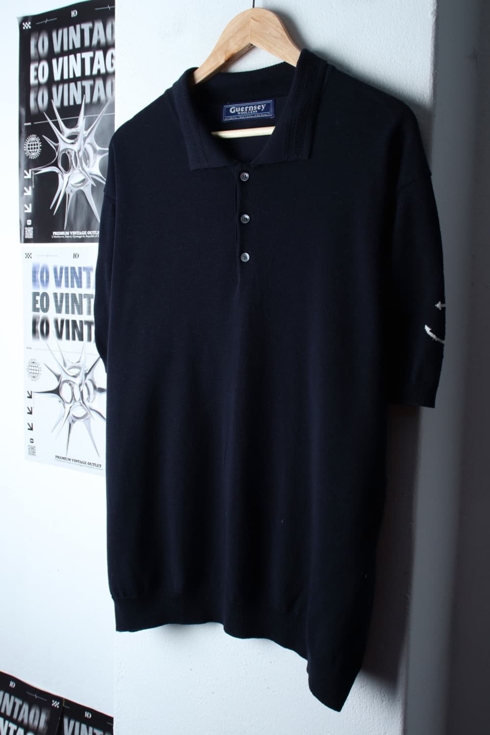 (XL-2XL) 건지울른스 반팔 카라 티셔츠 니트 네이비-H31377 상품이미지1
