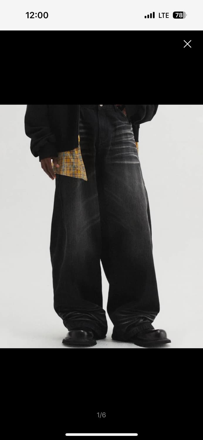 [XL] DNSR 와이드 커브드 데님 팬츠 블랙 상품이미지1