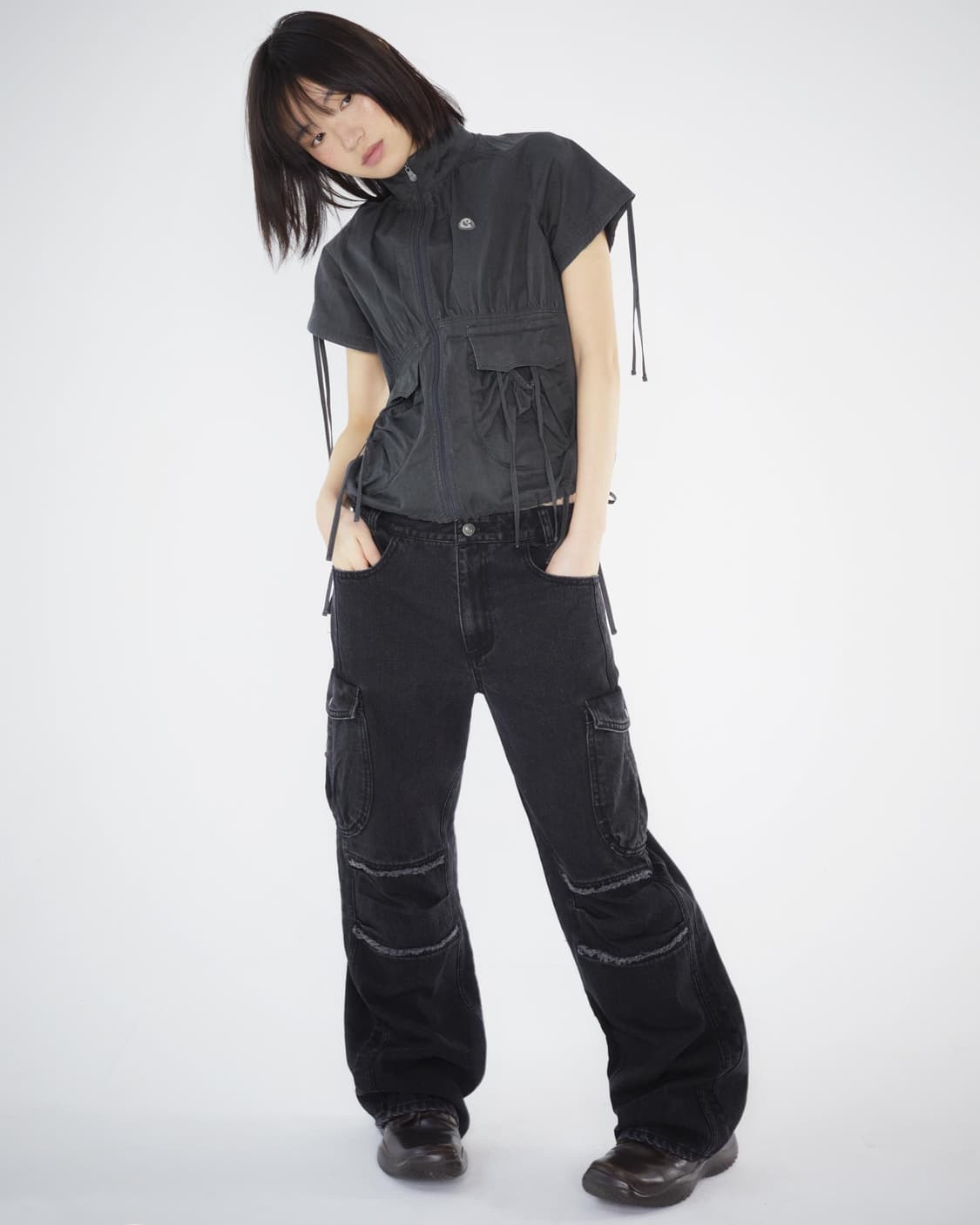 코이세이오 라운드 포켓 카고 진 블랙 팬츠 상품이미지2