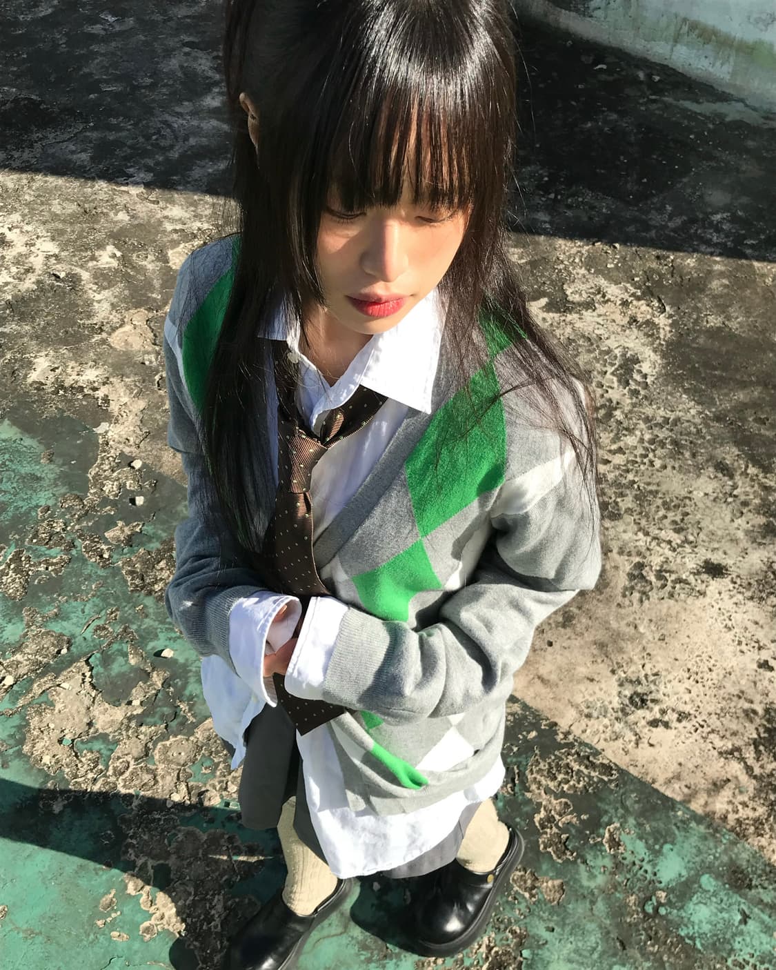 그린 포인트 그레이 아가일 가디건 상품이미지4