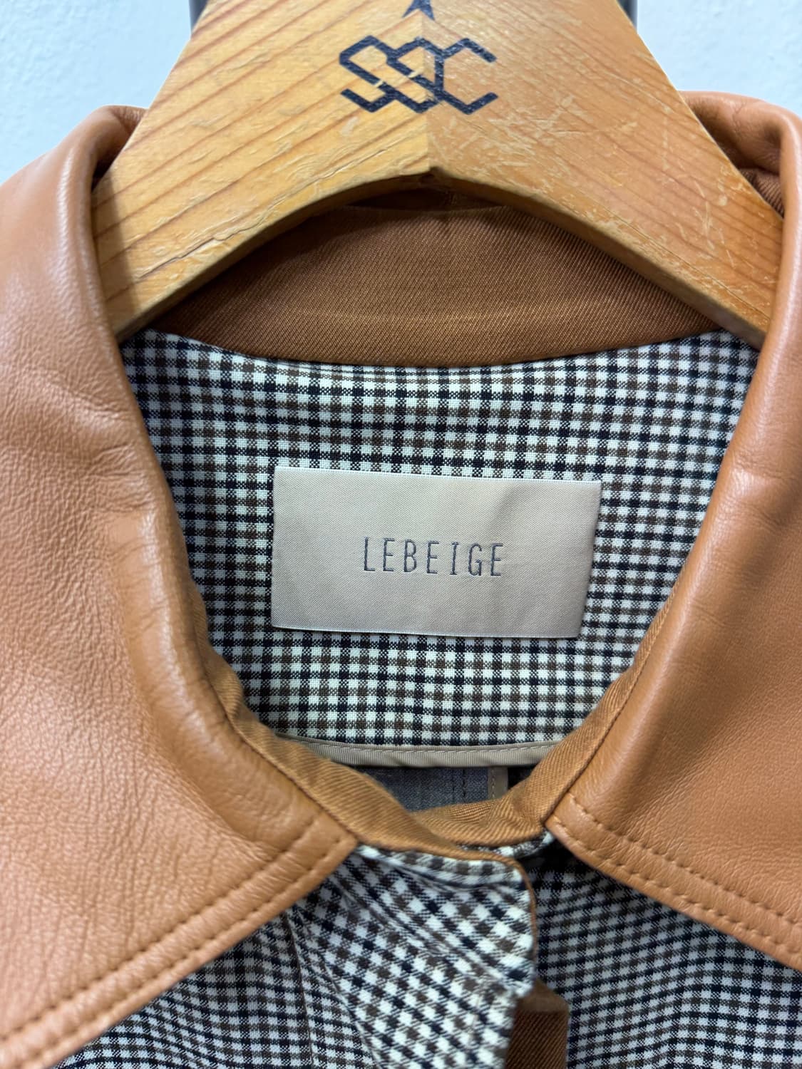 정품) 르베이지 오버핏 가죽디테일 체크 코트 97 상품이미지7