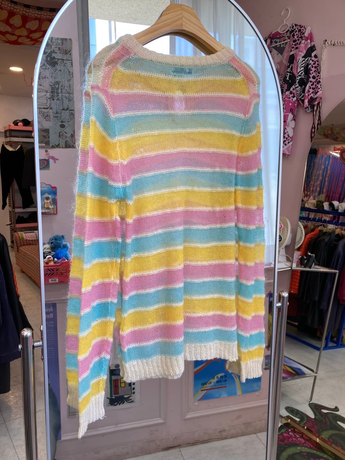 레인보우 솜사탕 스트라이프 시스루 니트 상품이미지5