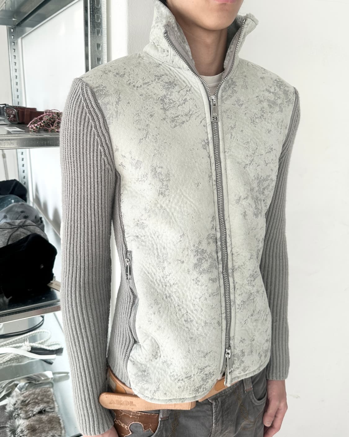 아르마니 익스체인지 퍼 스웨이드 니트 집업 상품이미지1