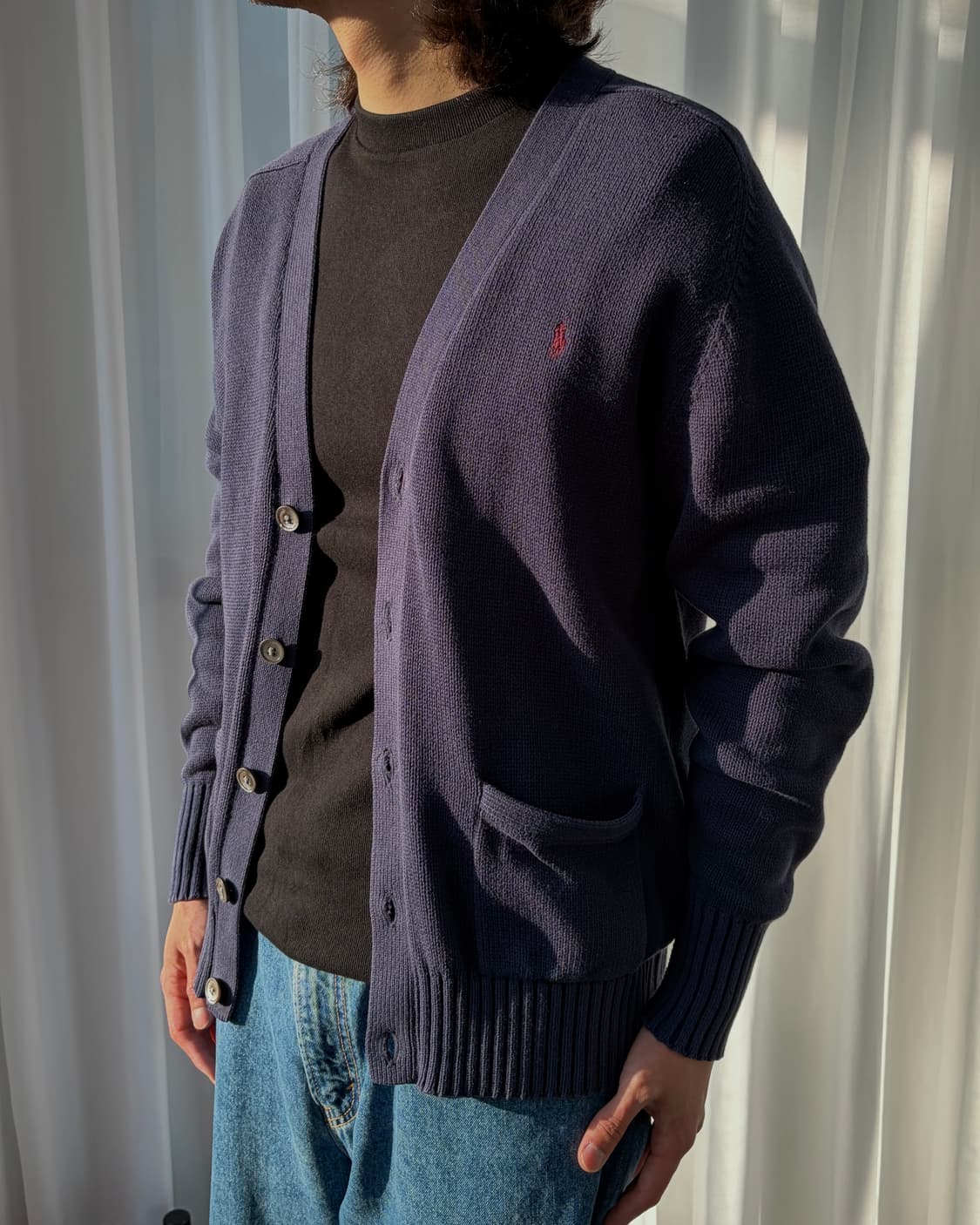 [M]폴로 랄프로렌 90s 코튼 니트 가디건 navy 상품이미지1
