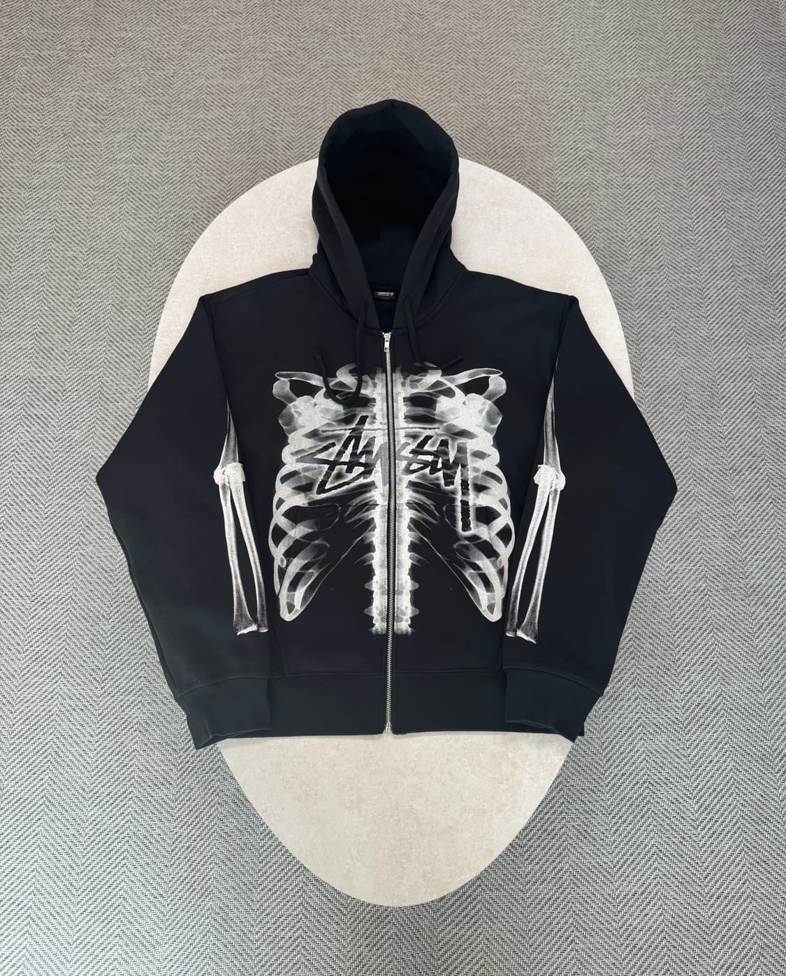 (새상품) 스투시 립 케이지 후드집업 블랙 화이트 상품이미지1