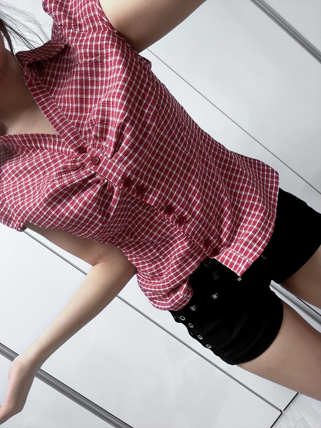 일본풍 빈티지 체크 반팔 셔츠 판매 상품이미지2