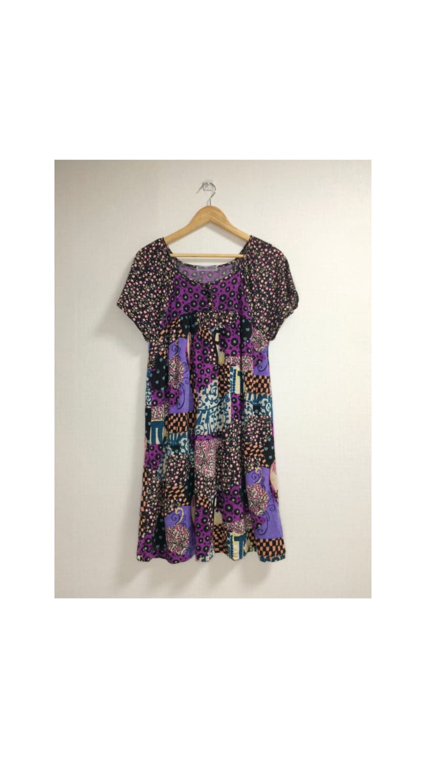 츠모리치사토 퍼플 에스닉 패치 반팔 원피스 상품이미지1