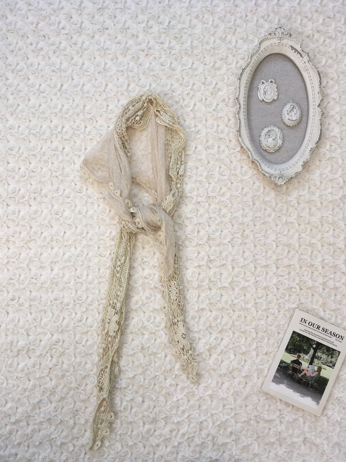 jpn vintage ivory rose dot lace cardigan 상품이미지8