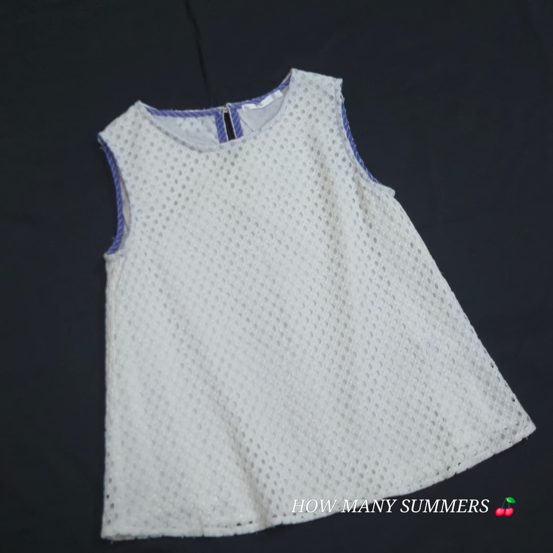 레트로걸 화이트 펀칭 레이스 민소매 블라우스 M 일본빈티지 아일렛 나시 상품이미지8