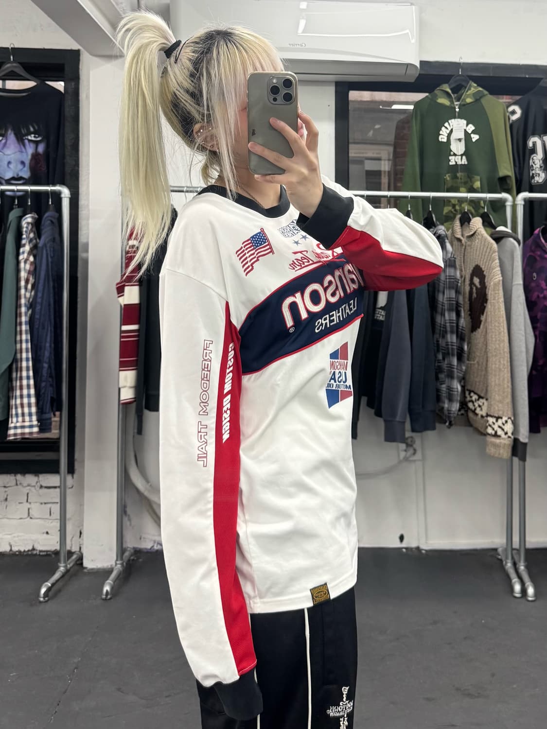 밴슨 레더 사이드 메쉬 바이커 롱슬리브 상품이미지3