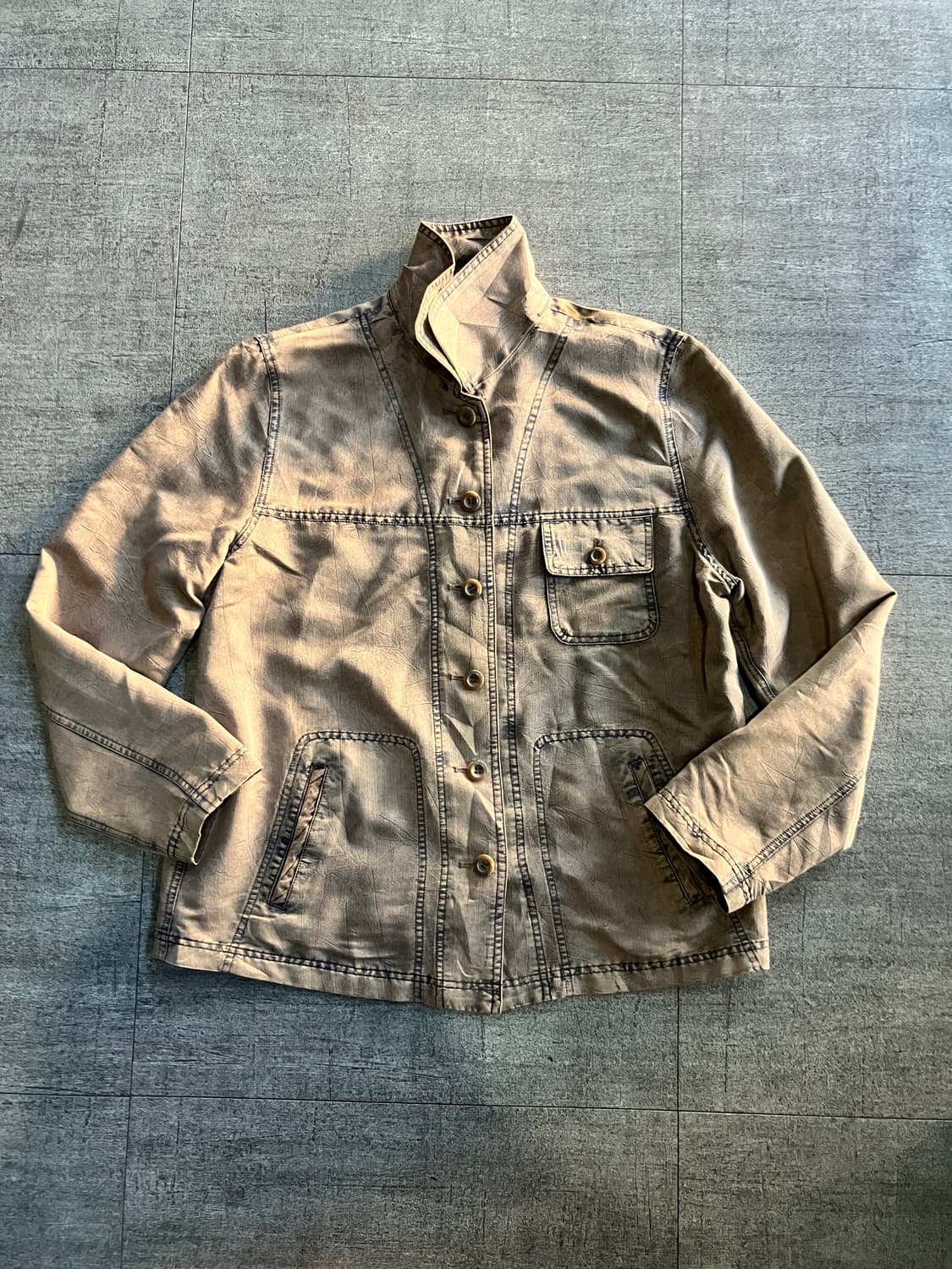 일본빈티지 핀터깔y2k 보헤미안 데님샤틴 사파리썸머자켓 상품이미지1