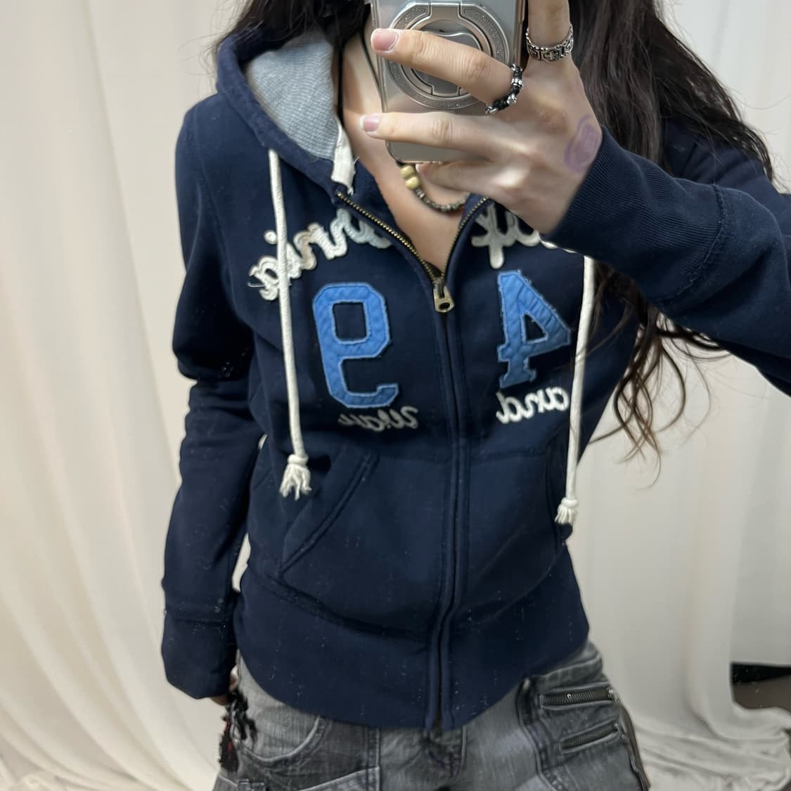 WHO.A.U Navy Zip-up Hoodie 상품이미지2