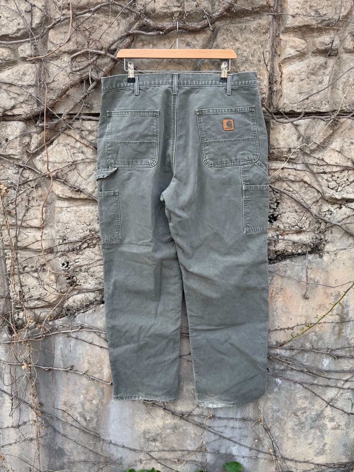 칼하트 빈티지 b111 모스그린 하드페이딩 카펜터 싱글니 워크 팬츠 상품이미지2