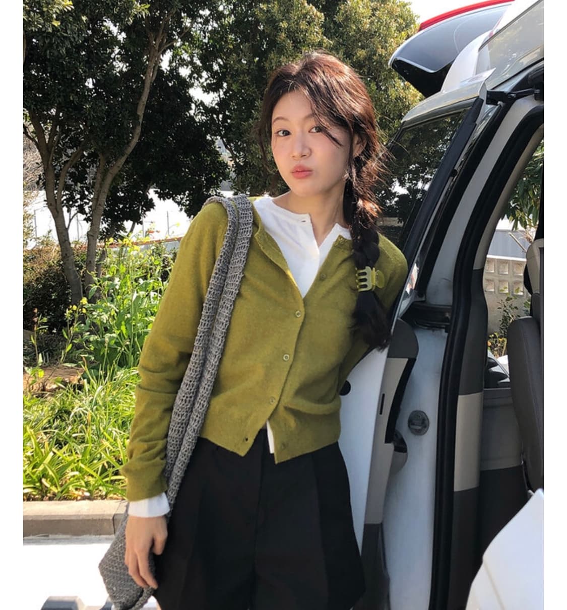 언더비 라운드 가디건 올리브 상품이미지2