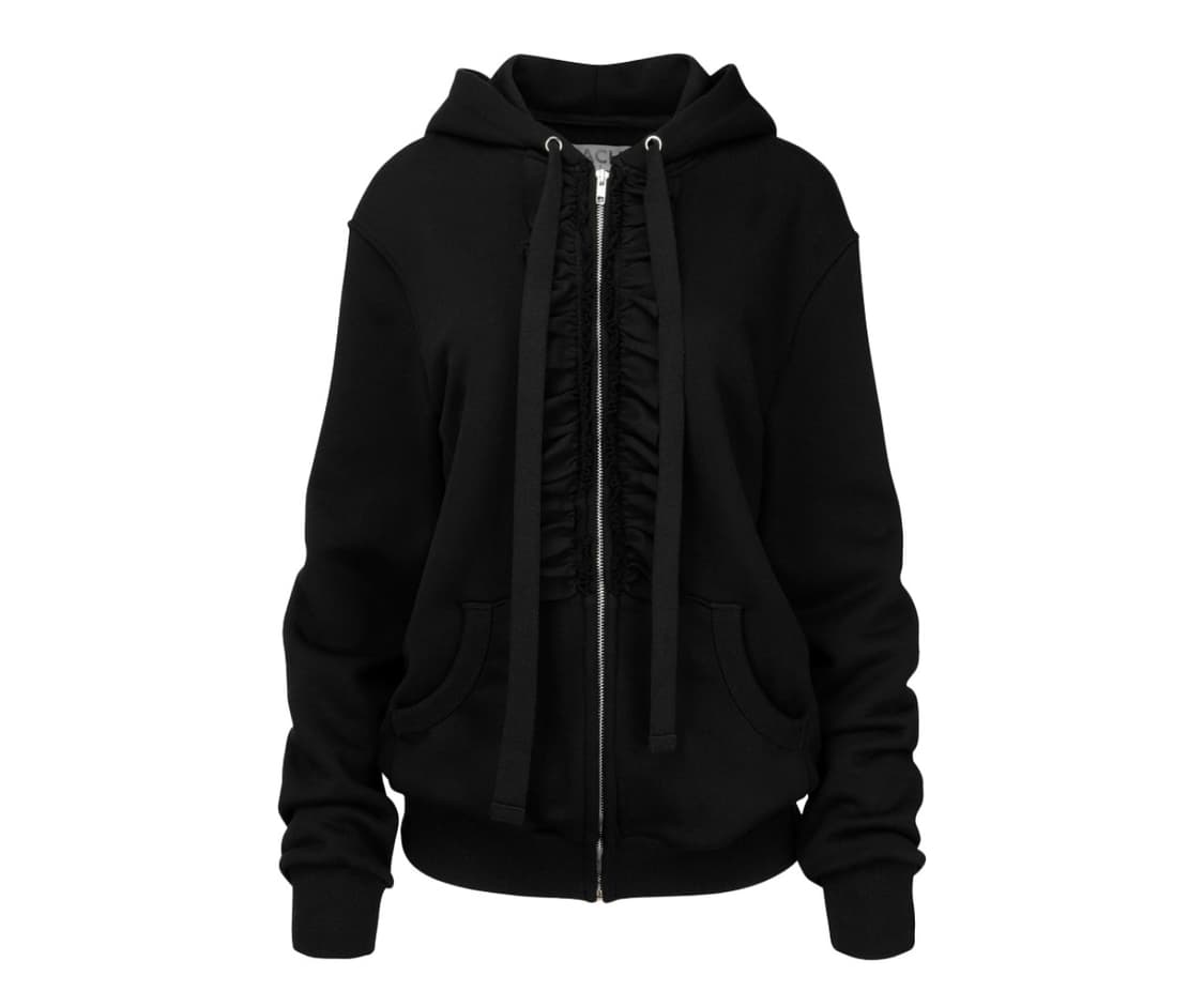 NACHE Women Ruffle Hoodie Zip-Up Black 상품이미지1