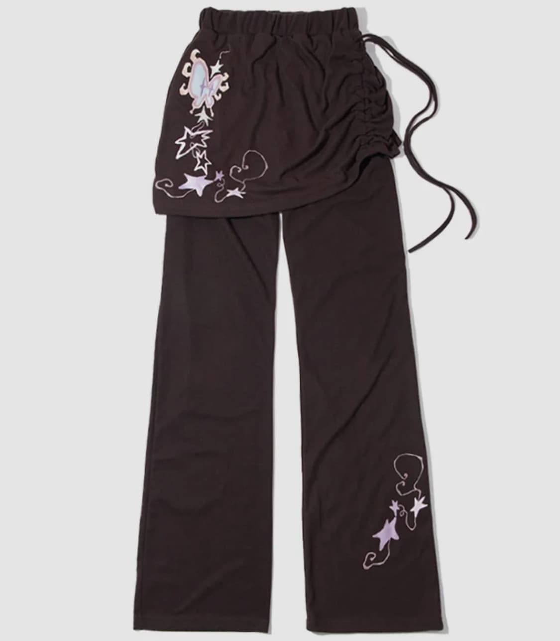 [지꾸 X PLACE]그래픽 셔링 스트링 와이드 랩 레이어드 스커트 밴딩 상품이미지1