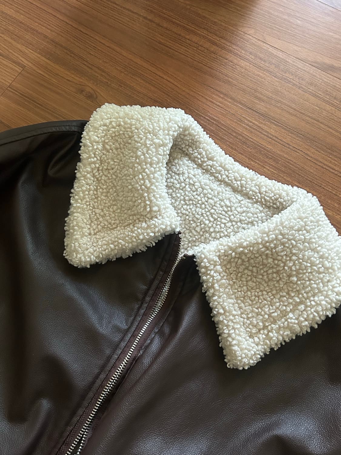 바이바이섭 리버시블 Faux 레더 점퍼 브라운 상품이미지4