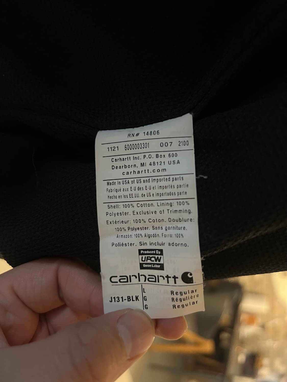 칼하트 후드집업 J131 루즈핏블랙 Large 레귤러 상품이미지6