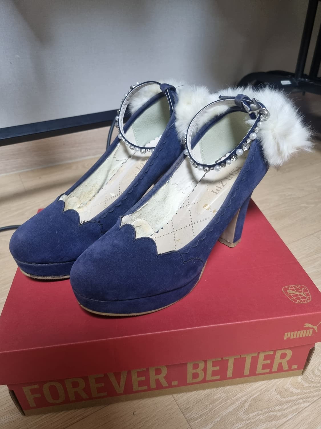 빈티지 고전 리즈리사 스웨이드 구두 힐 퍼 비쥬 라떼갸루 히메갸루 로걀 상품이미지1