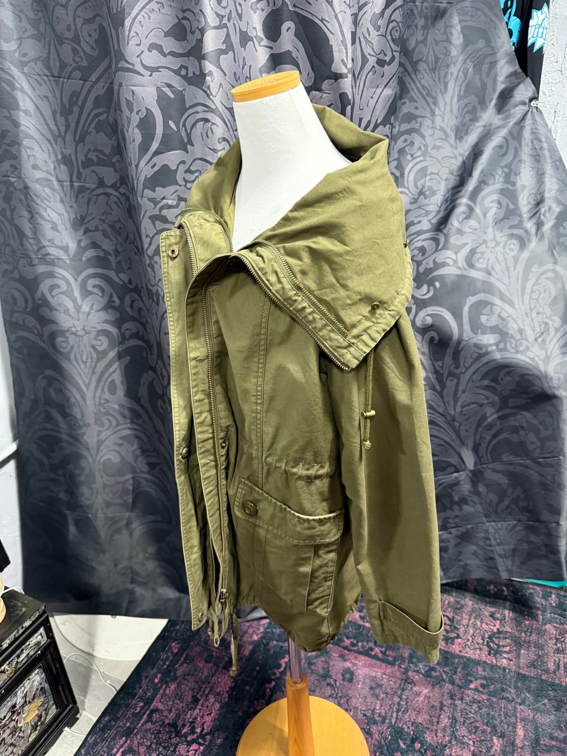 투지퍼 하이넥 카키 야상 상품이미지2