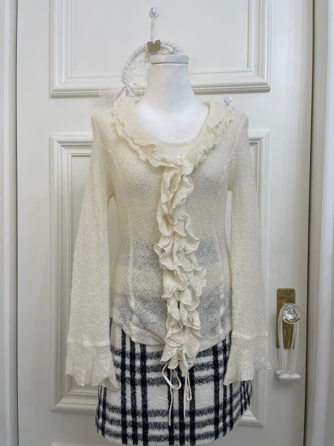 cream ruffle cardigan&crochet lace-up sl 상품이미지6