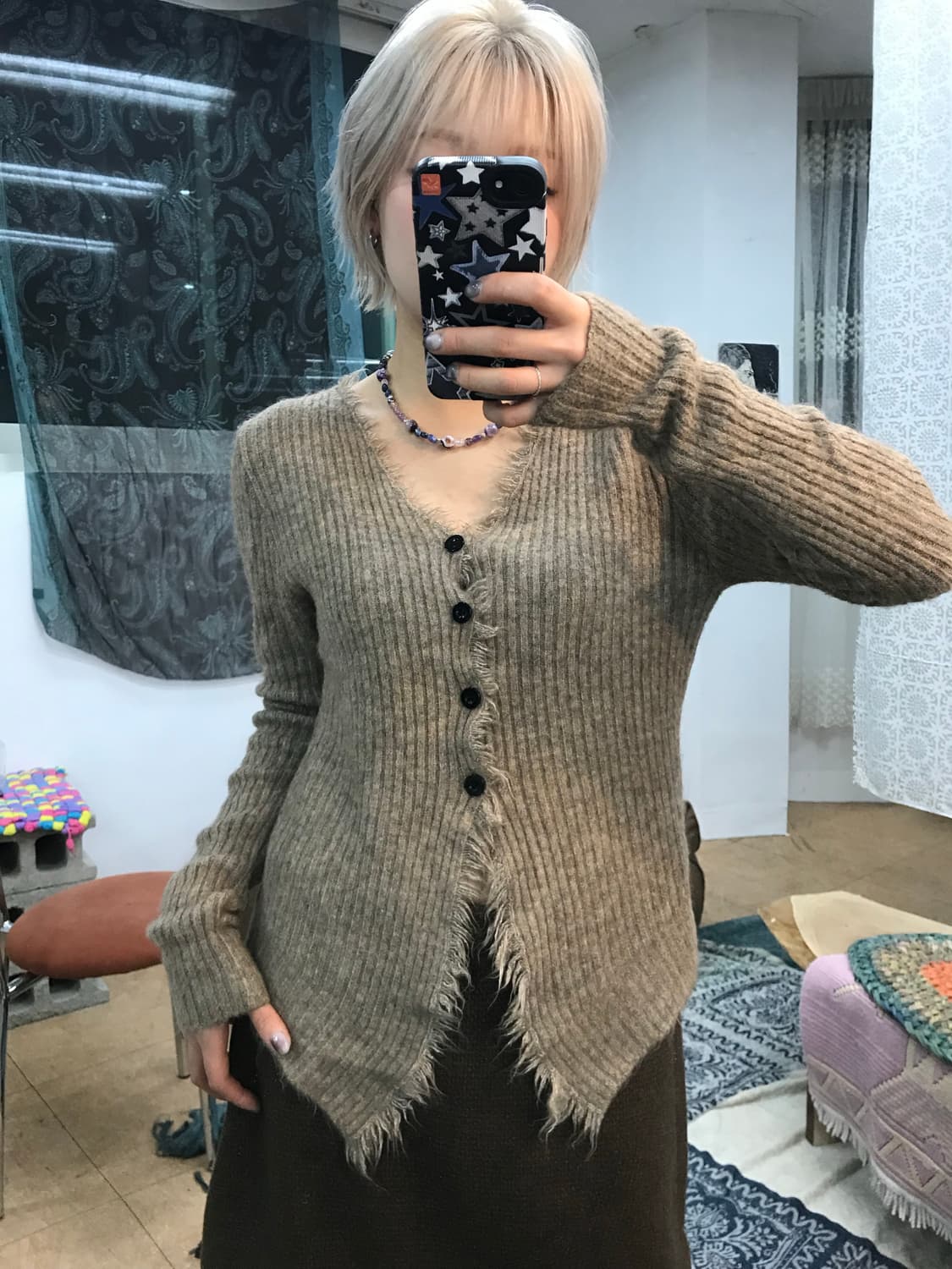 빈티지 여성 골지 니트 가디건  상품이미지1