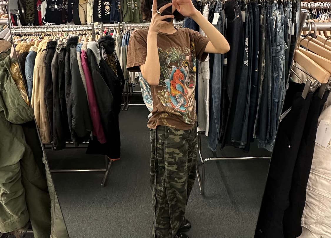 L)Flawless Tattoo 빈티지 Y2K 스컬 프린팅 반팔 상품이미지1