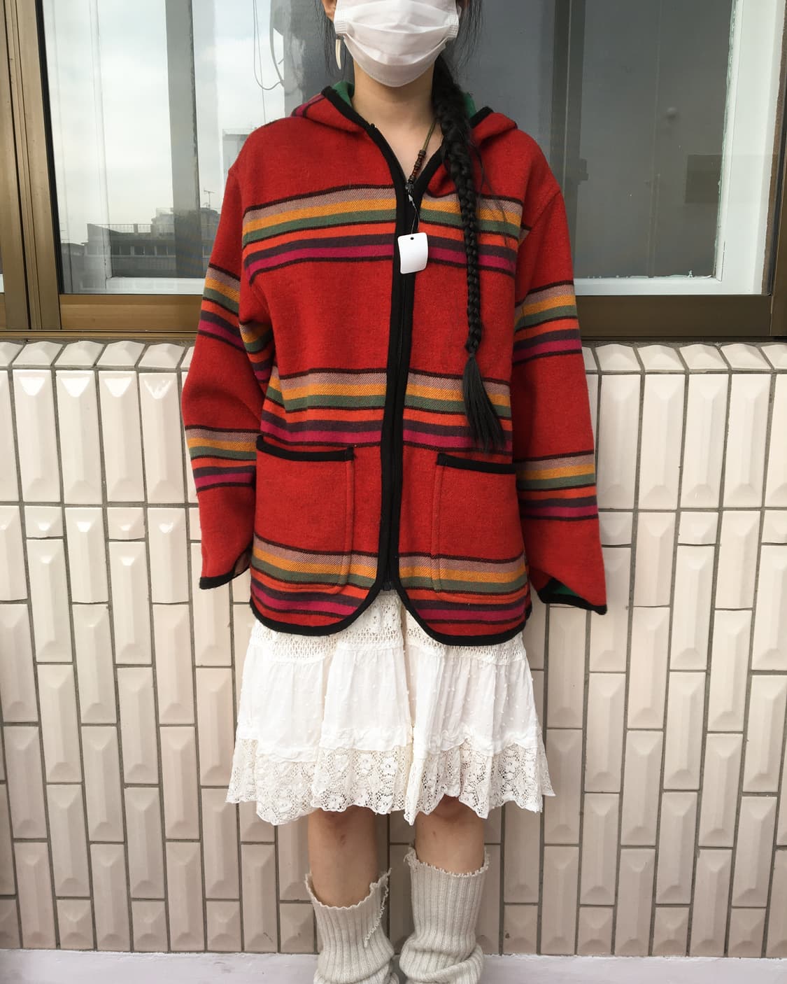 Stripe pattern woolen hood zip up 상품이미지1