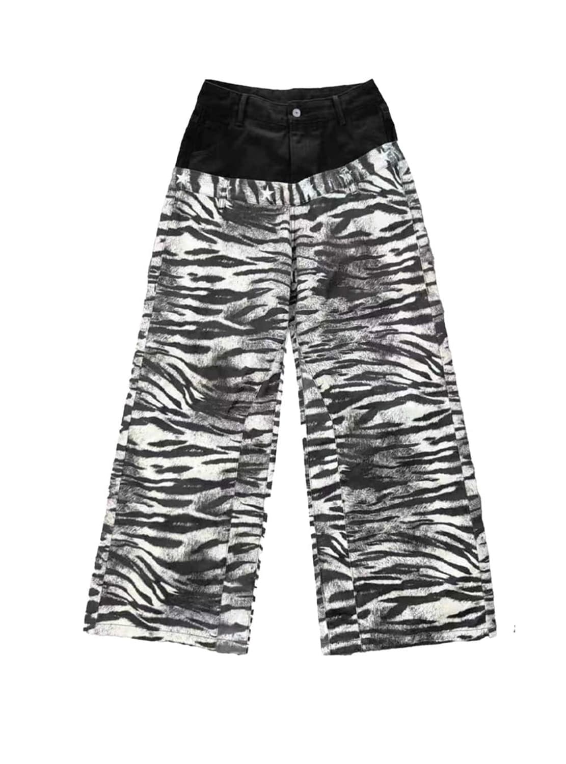 Zebra Print Asymmetric Waist Baggy Jeans 상품이미지1
