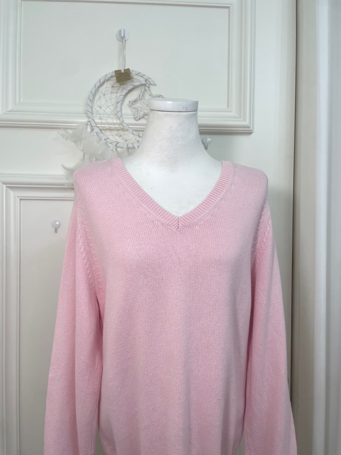 pink v-neck cotton basic sweater 상품이미지5