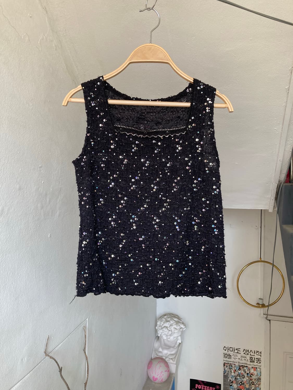 스팽글 스퀘어넥 슬리브리스 상품이미지1