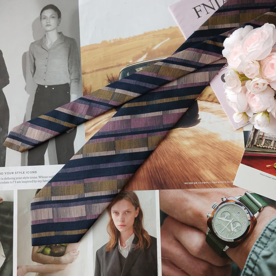 짐톰슨 실크 네이비 스트라이프 넥타이 8.0cm A+~A등급 A19731 상품이미지5