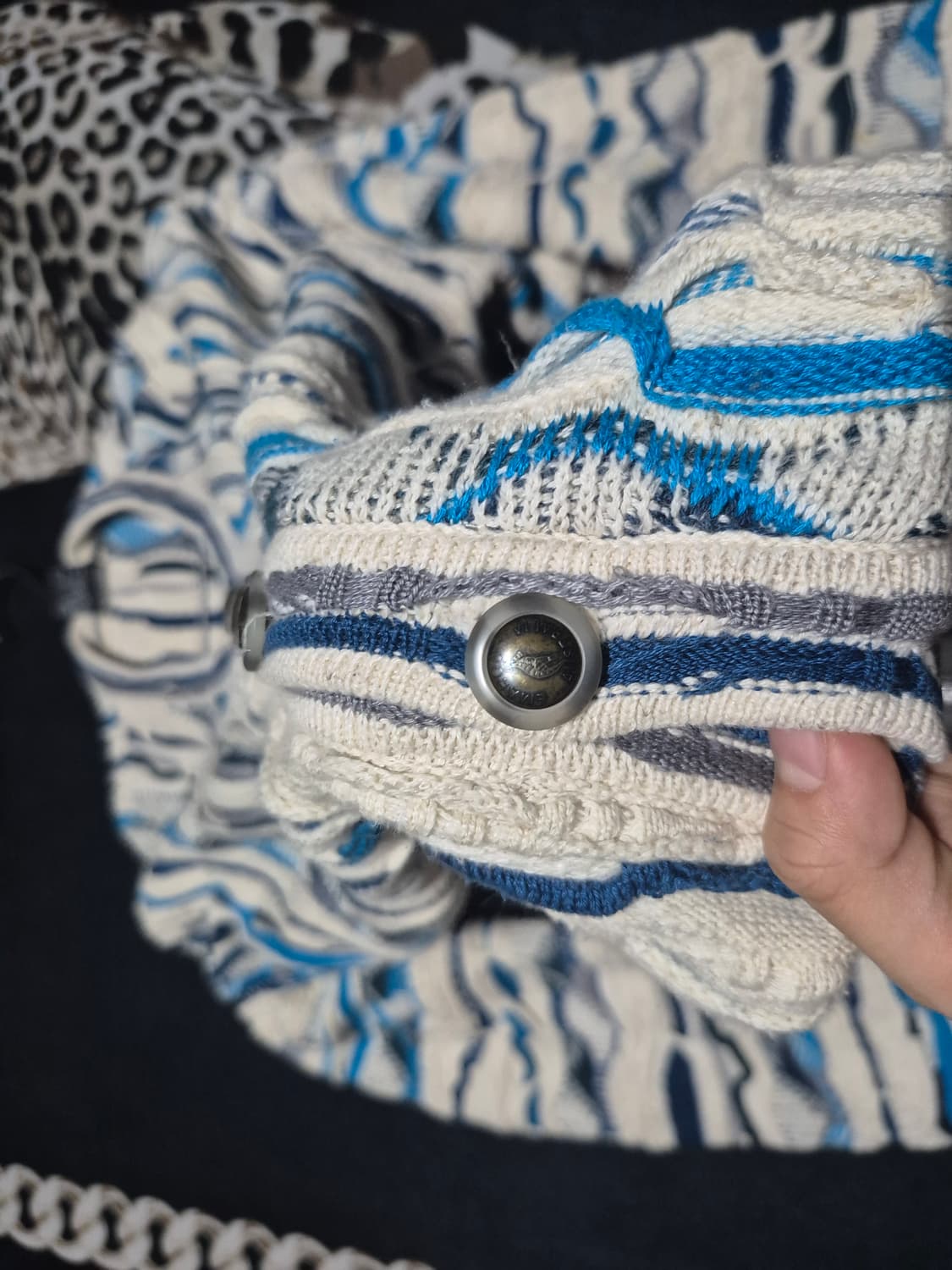 90's 에마루 오스트레일리아 화이트블루 은장 케이블 니트 가디건 XL 상품이미지2