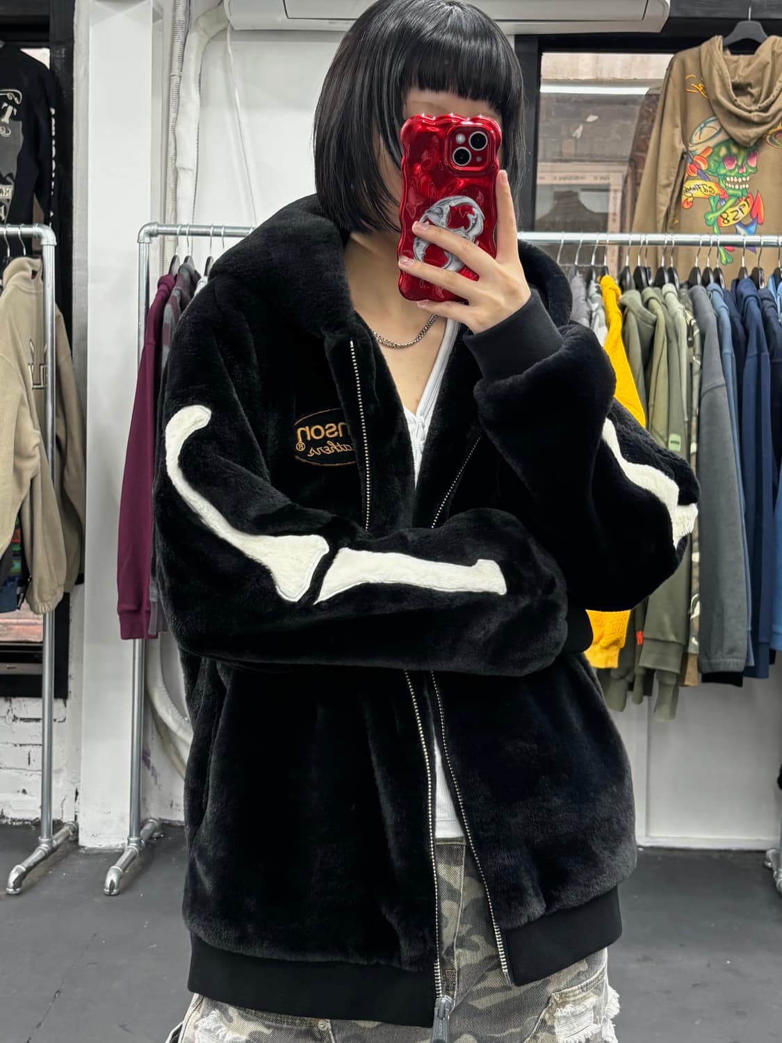 밴슨 레더 본 스켈레톤 퍼 후드집업 상품이미지1