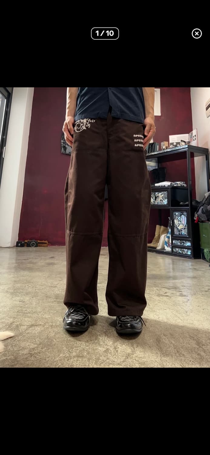 shinya kozuka x dickies 사이드턱 더블니 팬츠 브라운 상품이미지1