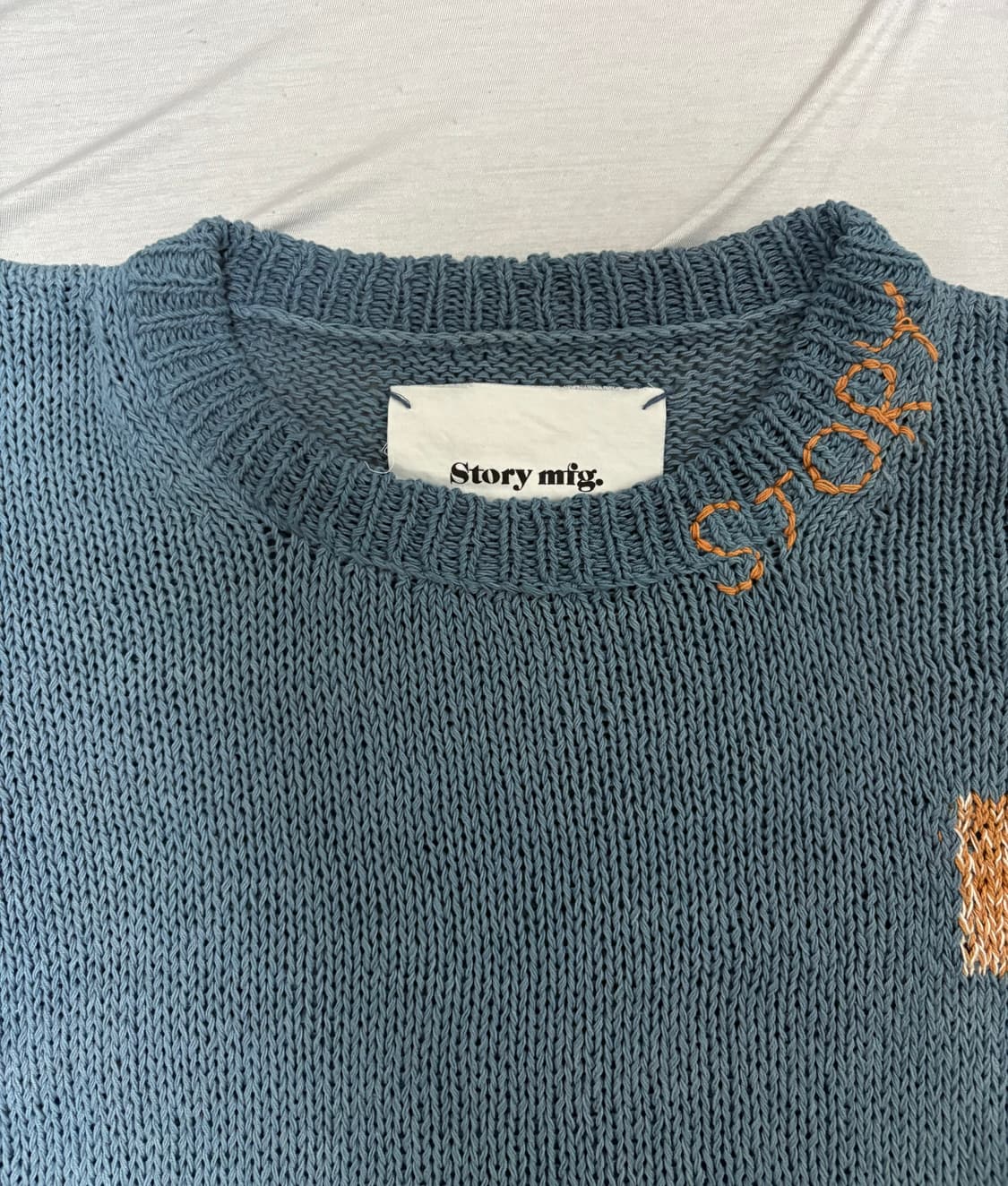 Story mfg 패치워크 오가닉 코튼 스웨터 (블루/L) 상품이미지3