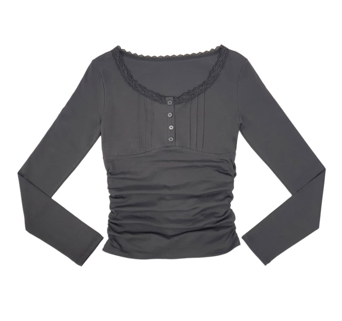 익스파이어드걸 Pintuck Lace Top Charcoal 상품이미지1