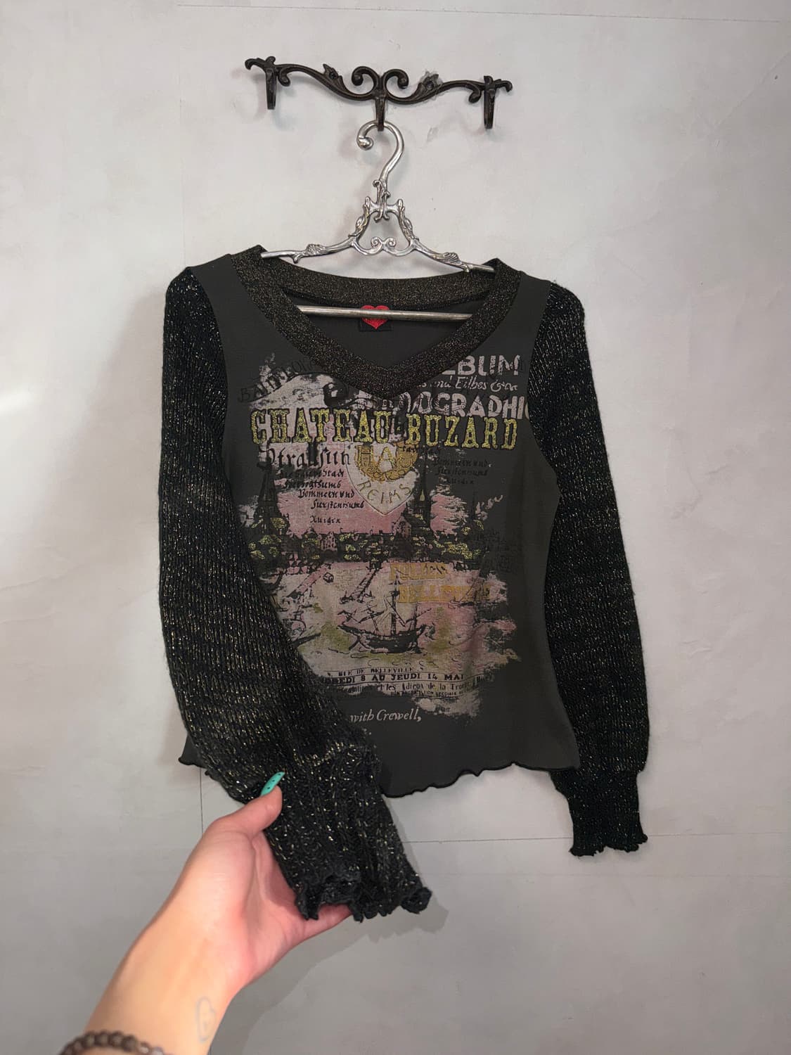 Charcoal vintage printing knit sleeve 상품이미지4