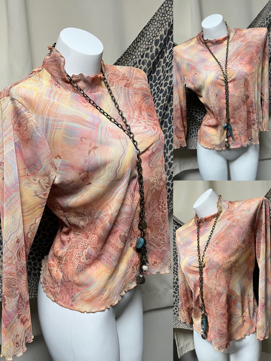 페이즐리 오리엔탈 멀티컬러 메쉬 탑 상품이미지1