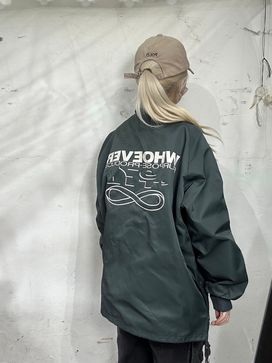 일본 빈티지 카키 프린팅 빅 로고 오버핏 바람막이 트랙 코치 자켓 M 상품이미지3