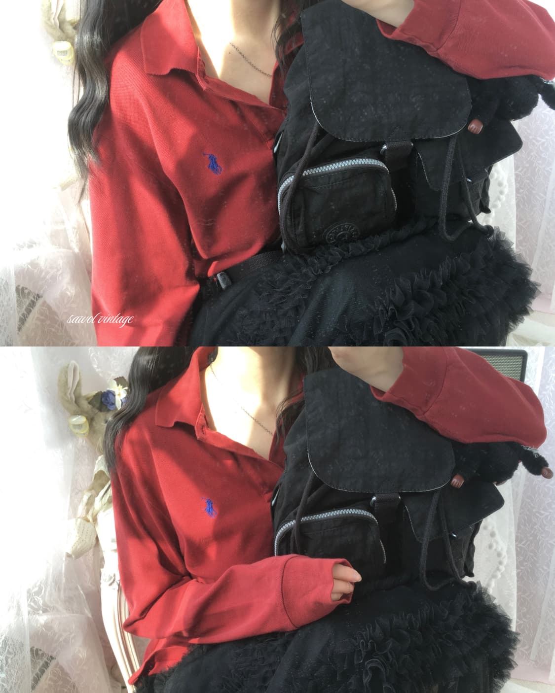 Polo deep red long sleeve 상품이미지1