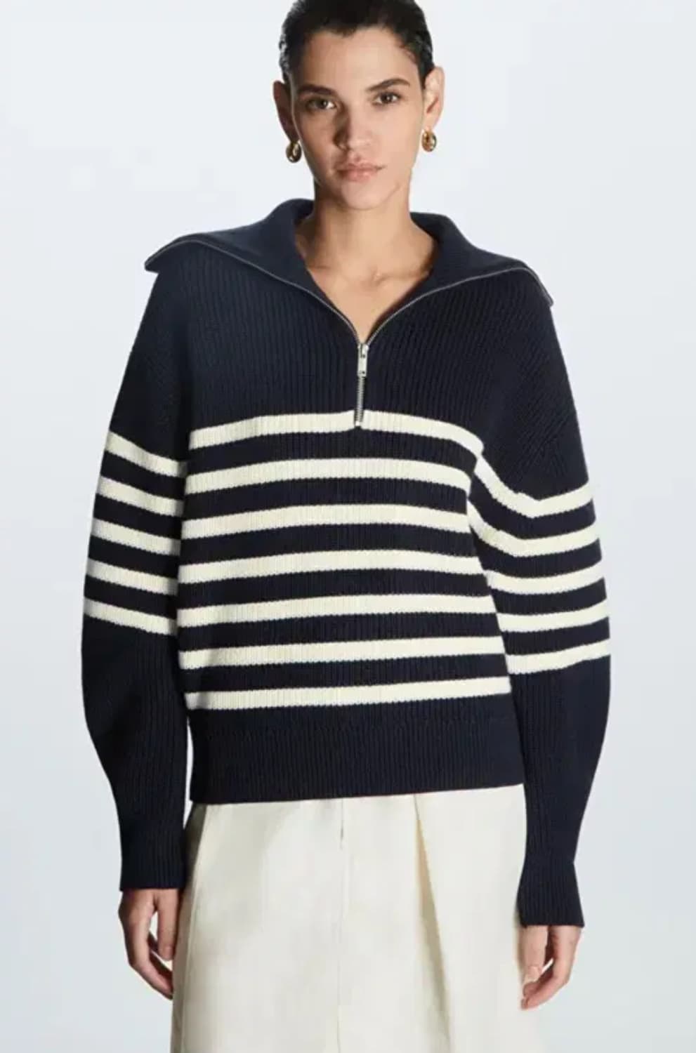 COS 코스 스트라이프 하프 니트 집업 S 상품이미지1