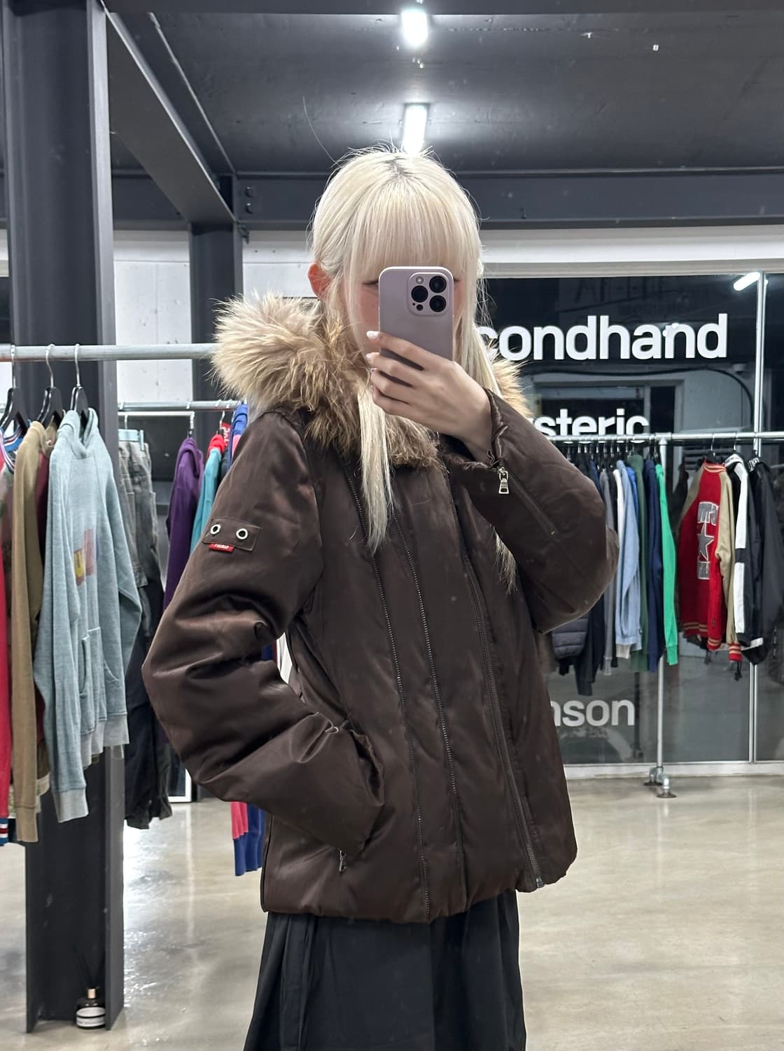 게스 브라운 퍼 패딩 자켓 상품이미지1