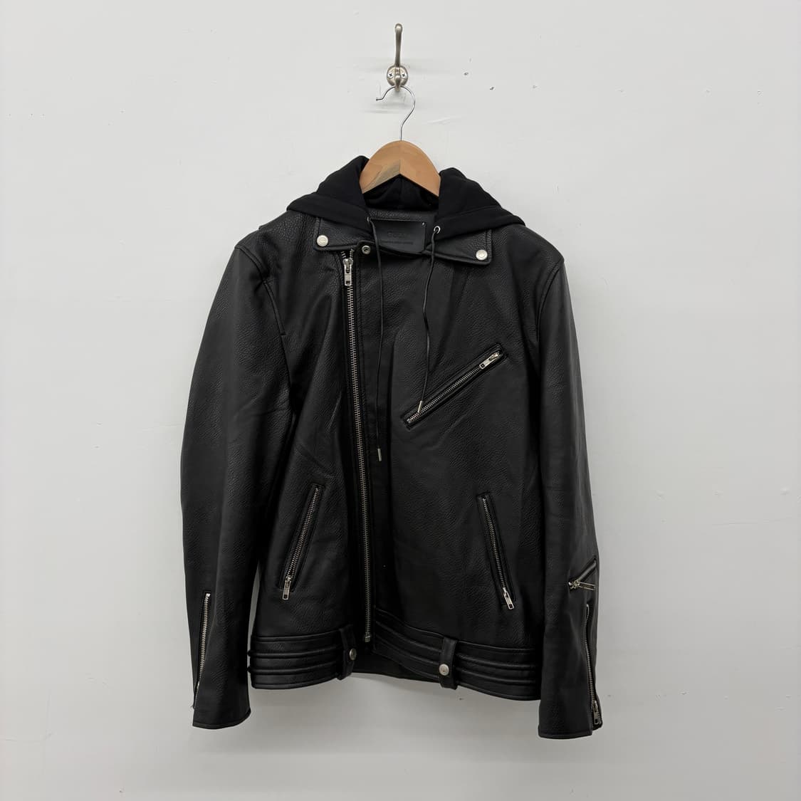 후드 레더 라이더 양가죽 자켓 블랙 남성 L 상품이미지1