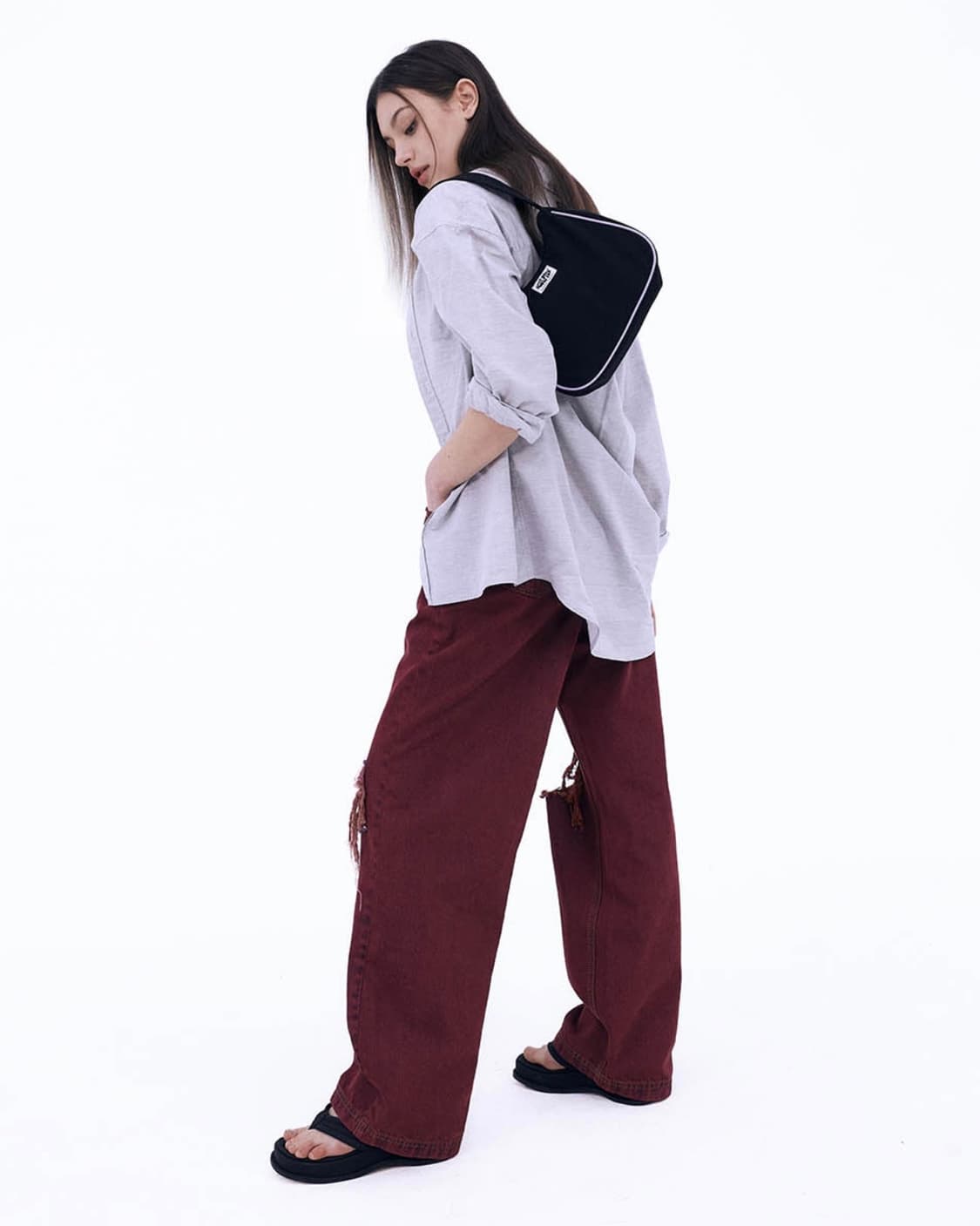 스컬프터 디스트로이드 와이드 데님 팬츠 레드 S 상품이미지3