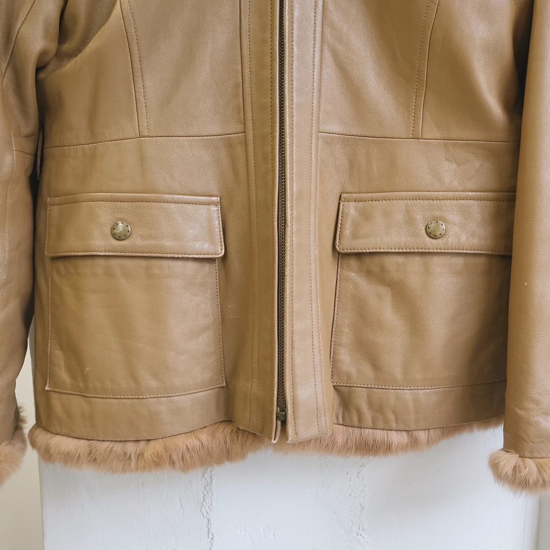 카멜 양가죽 래빗퍼 자켓 여자 M 상품이미지5