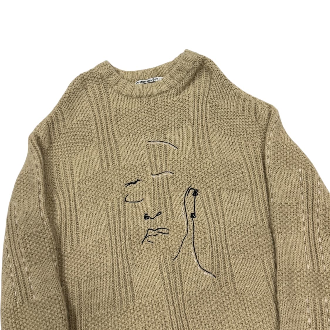 앤더슨벨 오버사이즈 엠보더리 스웨터 니트 베이지 M 상품이미지2