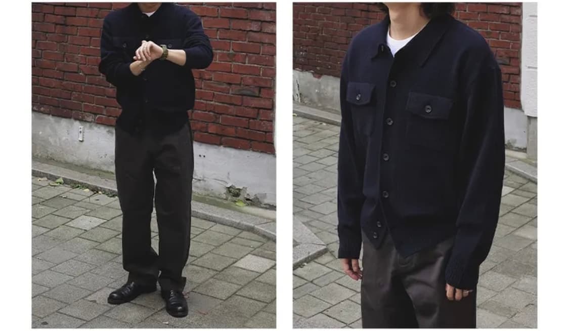 유니온블루 투포켓 카라 가디건 다크네이비 XL사이즈 판매 상품이미지6